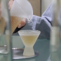 Tea being poured into a handcrafted glass cup by Multeo during a quiet tea ritual.